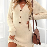 Olivia - Button Front Sweater Knit Dress