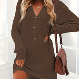 Olivia - Button Front Sweater Knit Dress