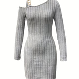 Olga - Knit Slanted Shoulder Dress