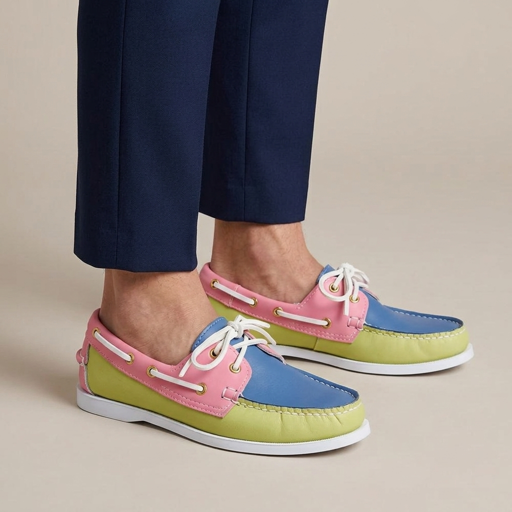 Mocassin Bateau Homme Tricolore Cuir