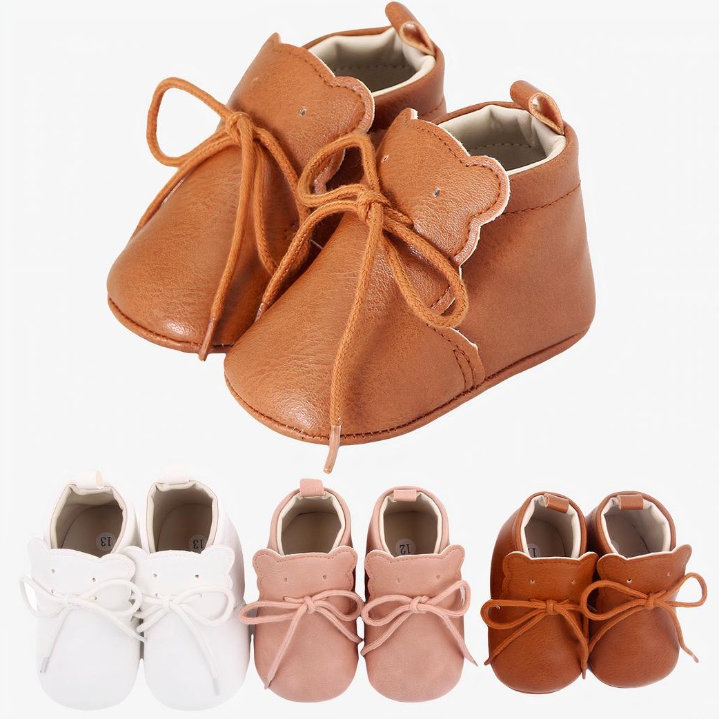 Mocassin Bébé Souple à Lacets Languette Ourson