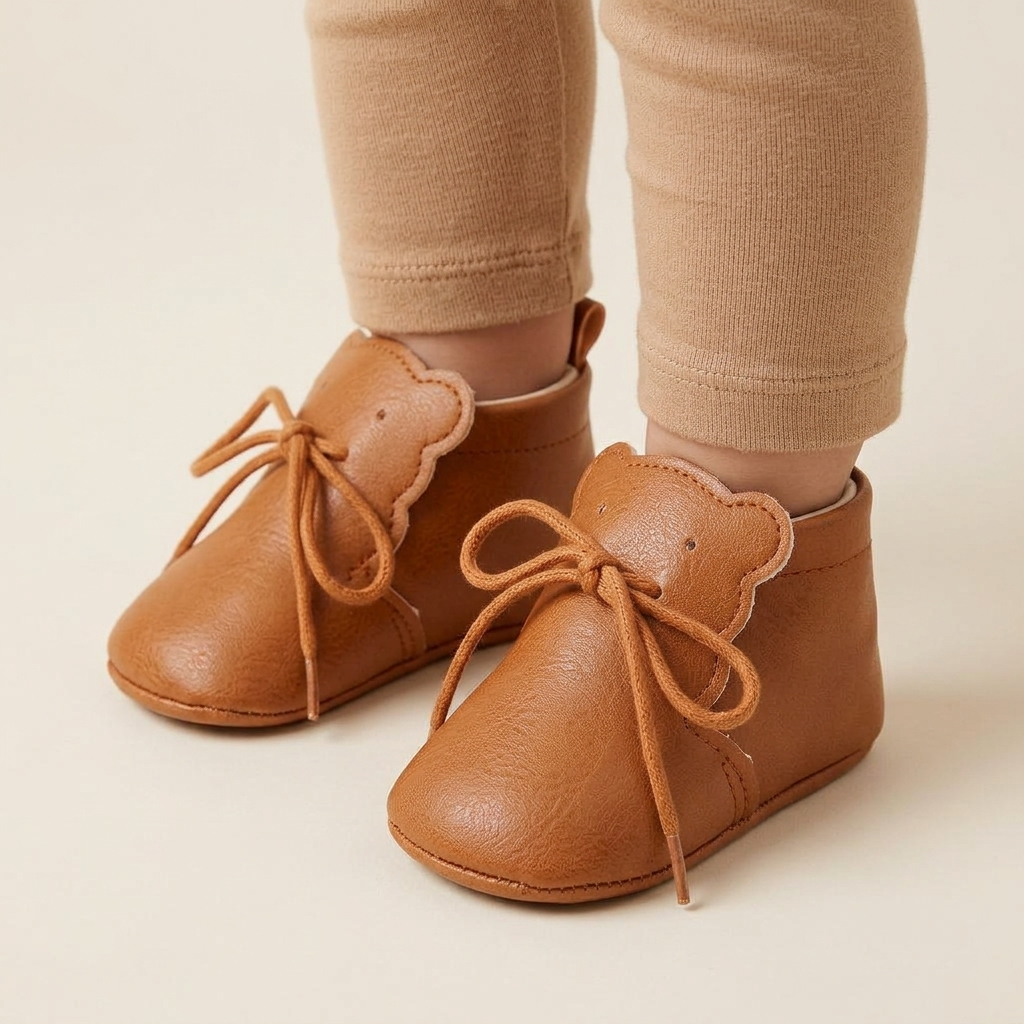 Mocassin Bébé Souple à Lacets Languette Ourson
