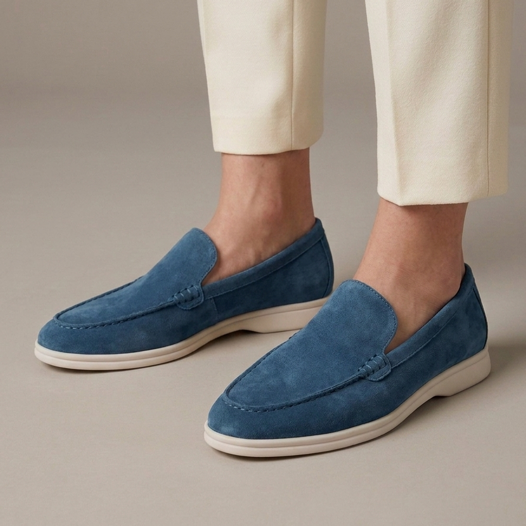 Mocassin Cuir Véritable Souple - Bleu
