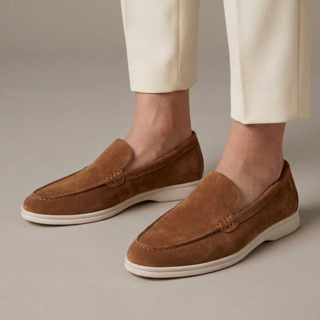 Mocassin Cuir Véritable Souple - Gris