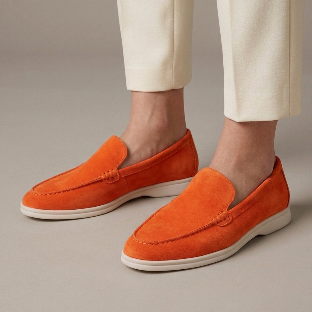 Mocassin Cuir Véritable Souple - Orange
