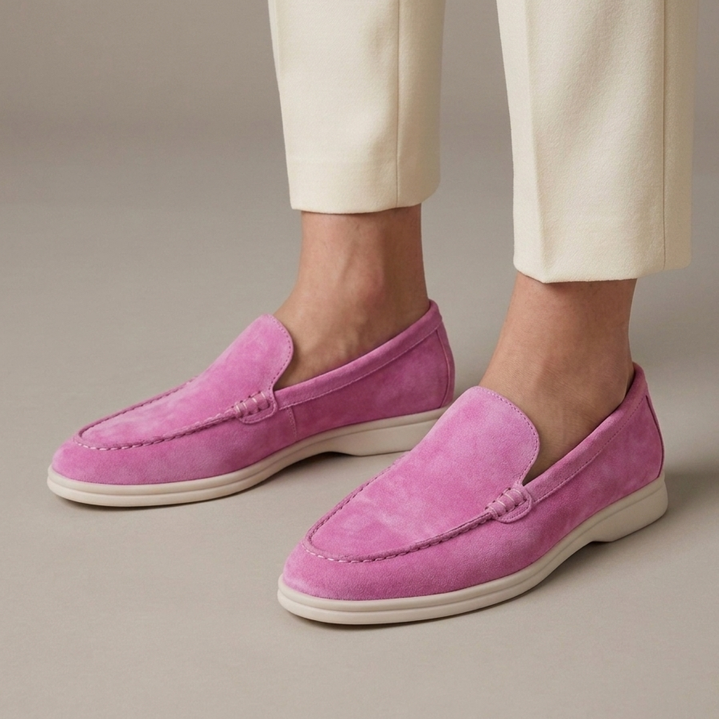 Mocassin Cuir Véritable Souple - Rose