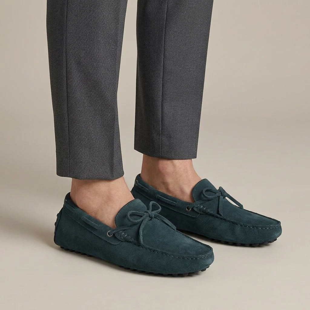 Mocassin Daim à Picots et Lacets Décoratifs