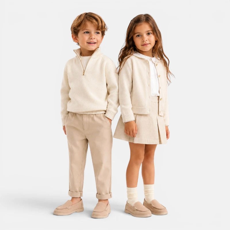 Mocassin enfant bateau beige – vue de trois-quarts