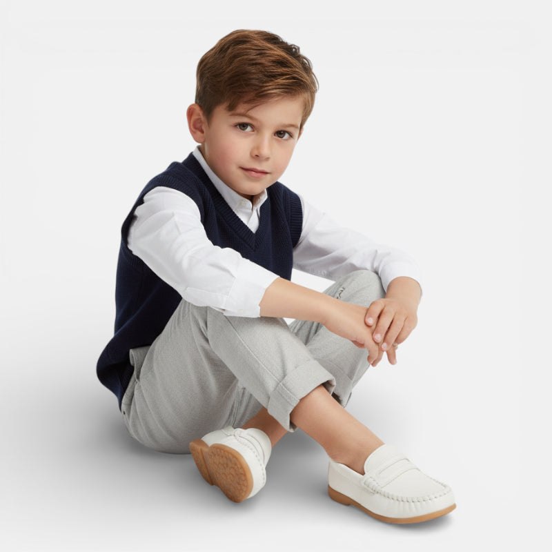 Mocassin enfant cuir blanc – vue de profil