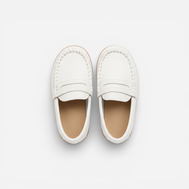 Mocassin enfant cuir blanc – vue de dessus