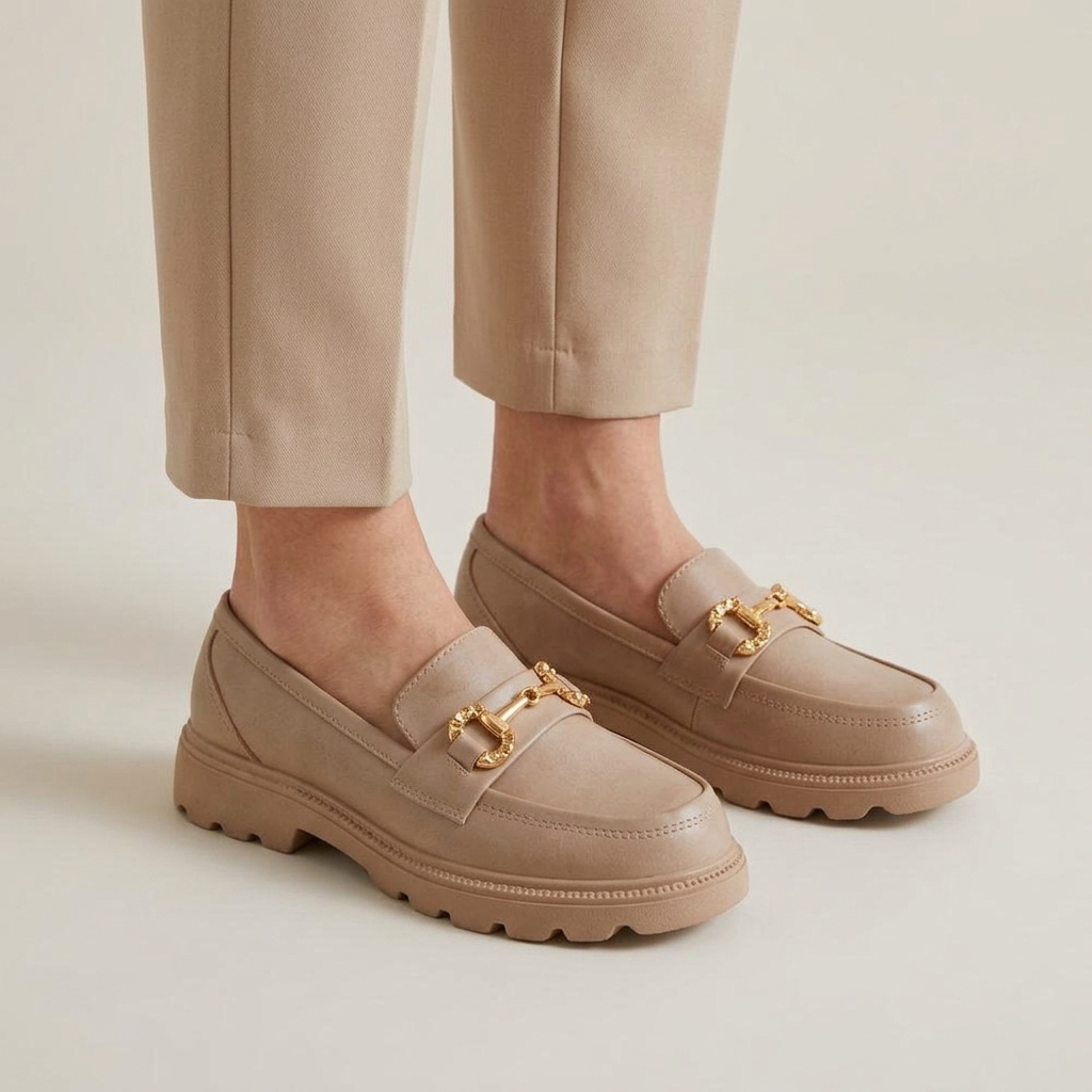 Mocassin Femme à Chaîne Dorée