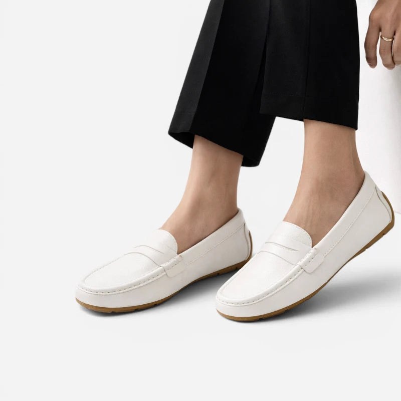Mocassin femme cuir blanc – vue de dessus