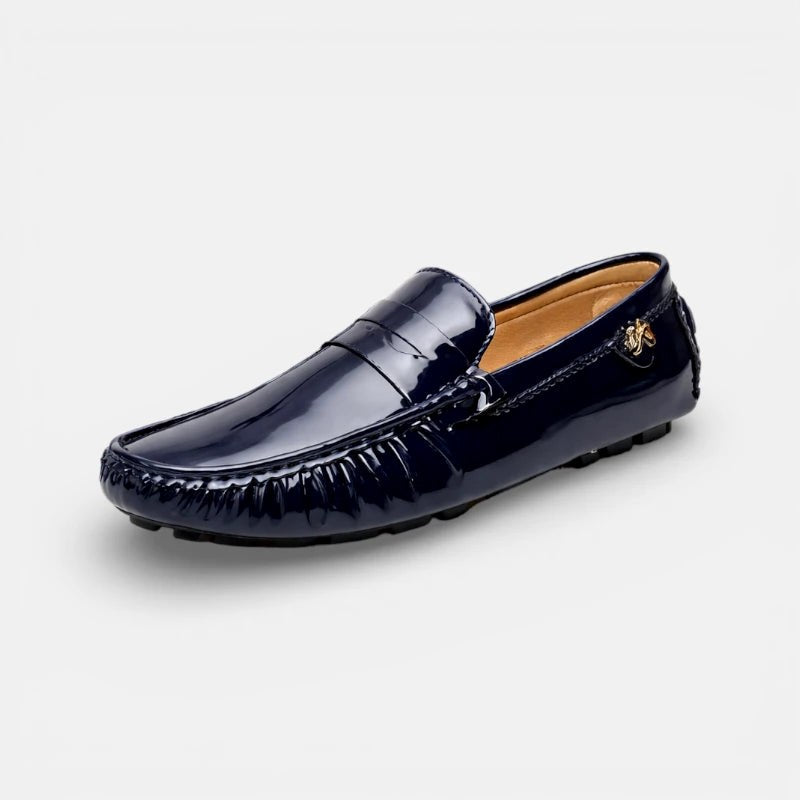 Mocassin femme en cuir verni bleu marine