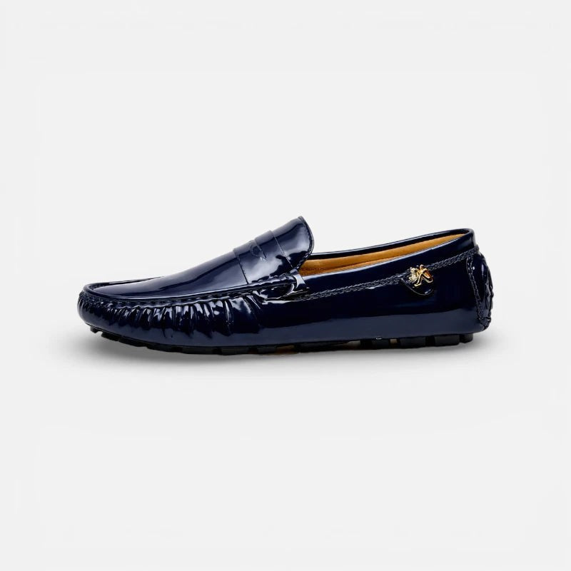 Mocassin femme cuir verni bleu marine – vue de profil