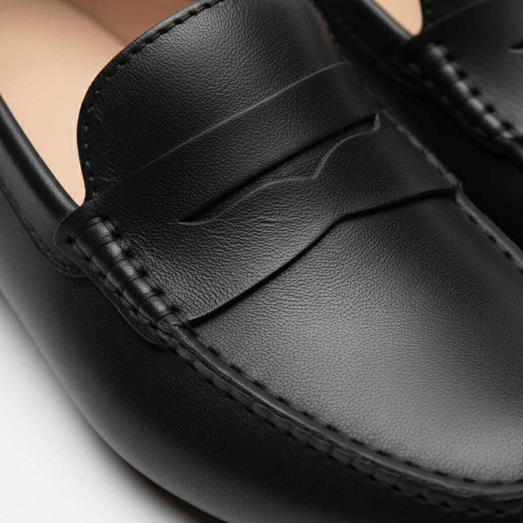 Mocassin femme cuir noir – vue de dessus
