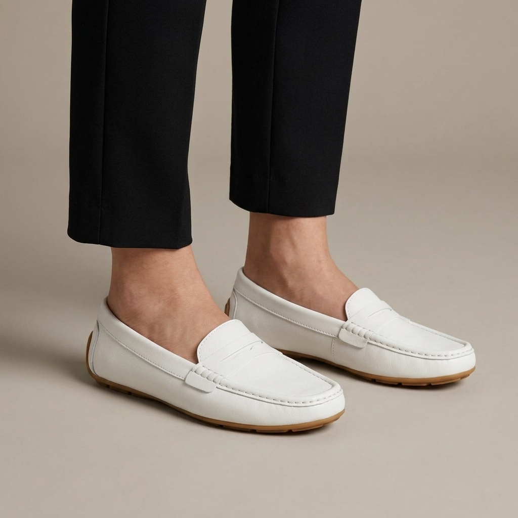 Mocassin Femme Cuir Souple Plat à Enfiler