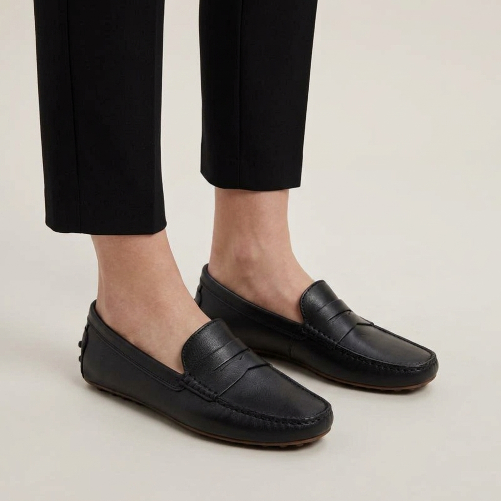Mocassin Femme Cuir Véritable à Semelle Peau Lainée