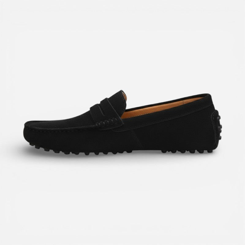 Mocassin femme daim noir – vue de profil