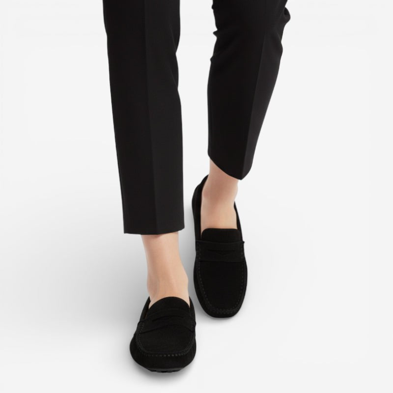 Mocassin femme daim noir – vue de dessus