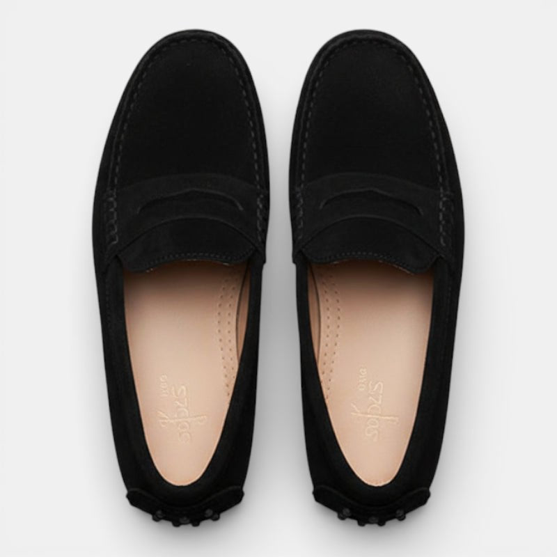 Mocassin femme daim noir – vue de profil