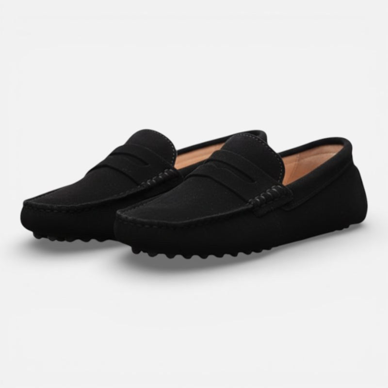 Mocassin femme daim noir – vue de dessus