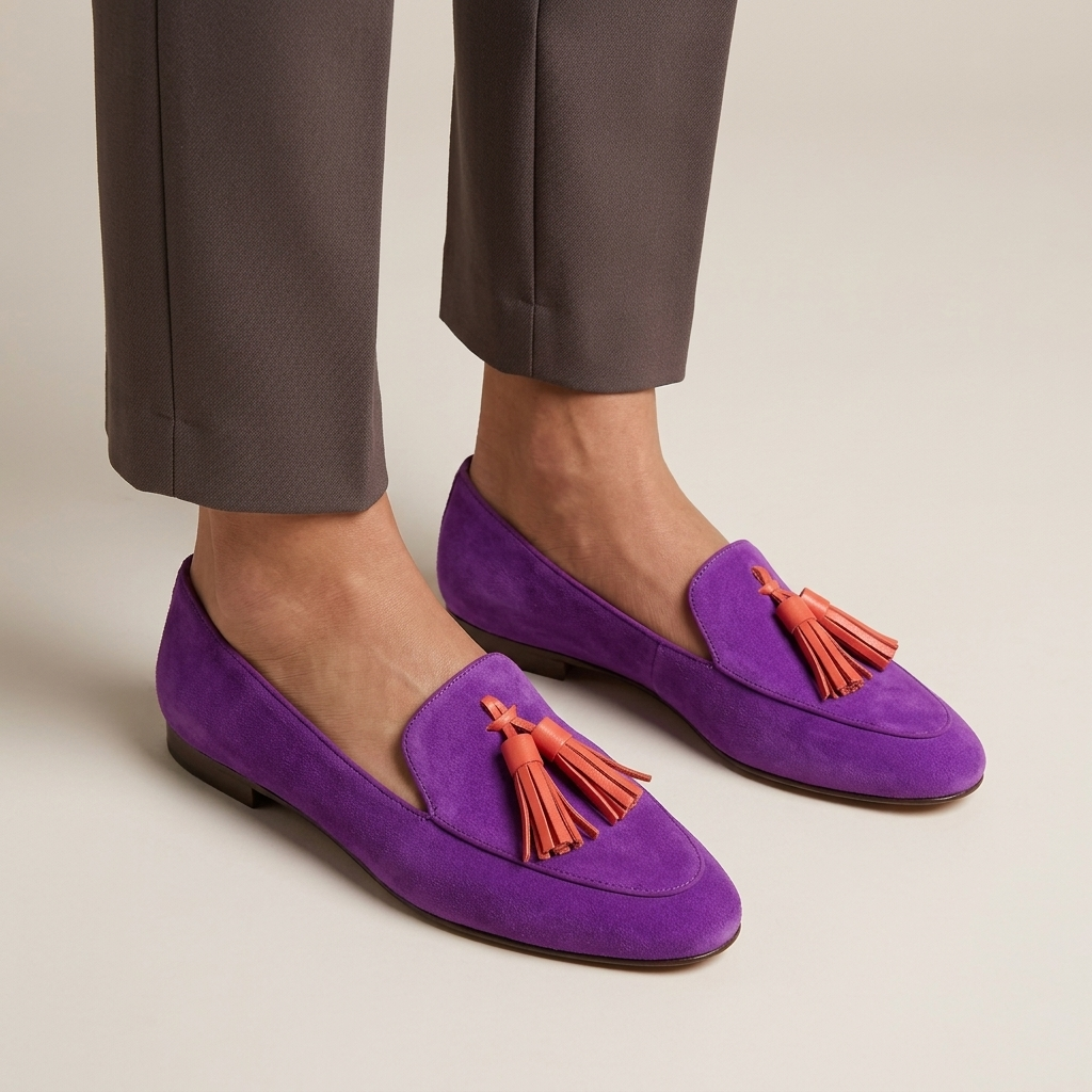 Mocassin Femme Daim à Glands Colorés