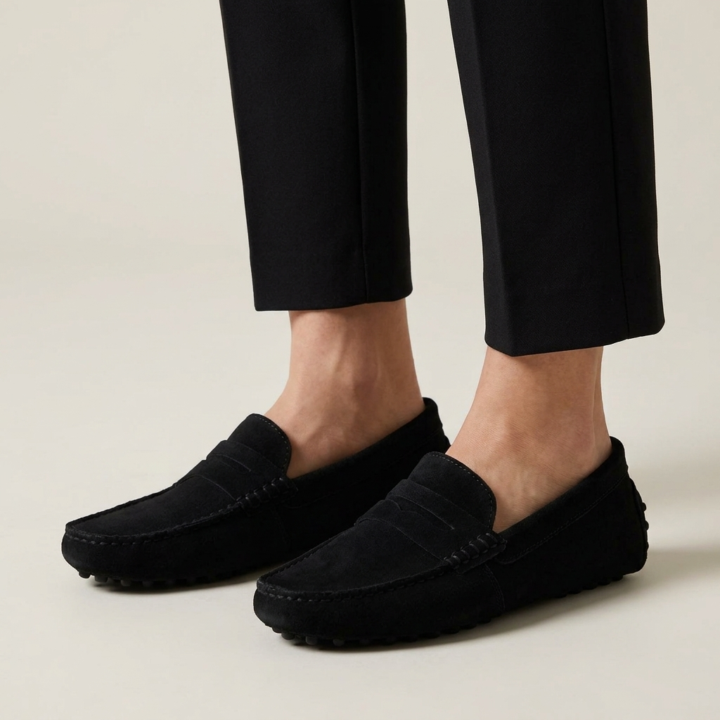 Mocassin Femme Daim Plat Bout Arrondi