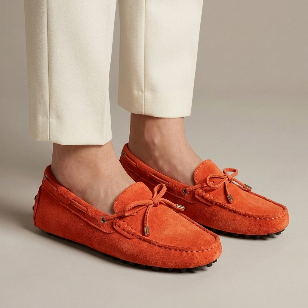 Mocassin Femme Daim Souple - Orange