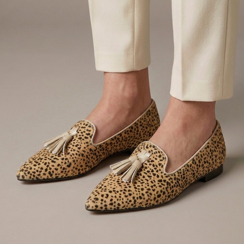 Mocassin Femme Léopard à Glands - Doré