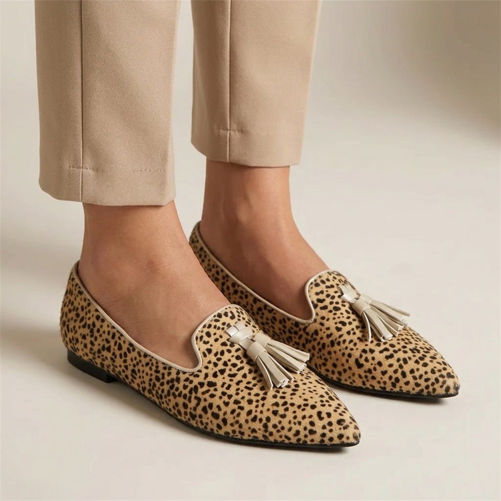 Mocassin Femme Léopard à Glands