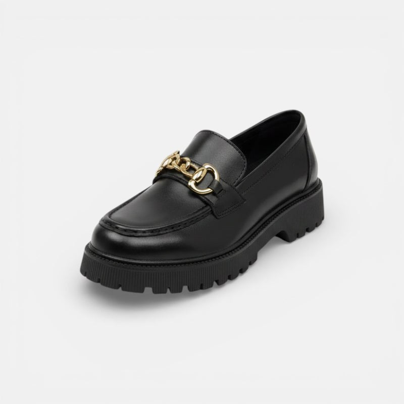 Mocassin femme à plateforme en cuir verni noir