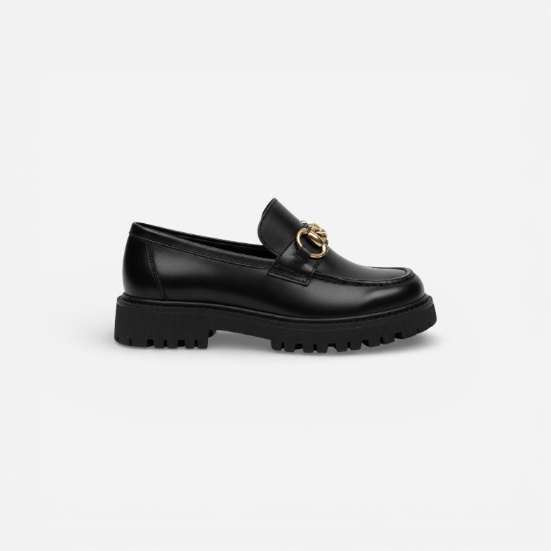 Mocassin femme plateforme noir – vue de profil
