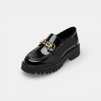 Mocassin femme à plateforme en cuir verni noir