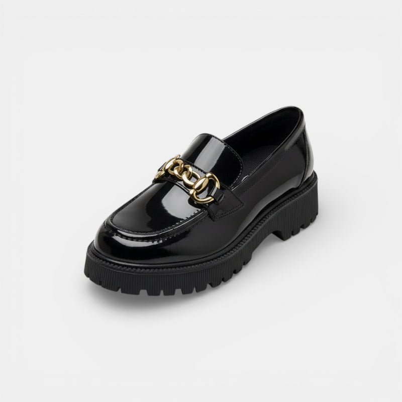 Mocassin femme à plateforme en cuir verni noir Image