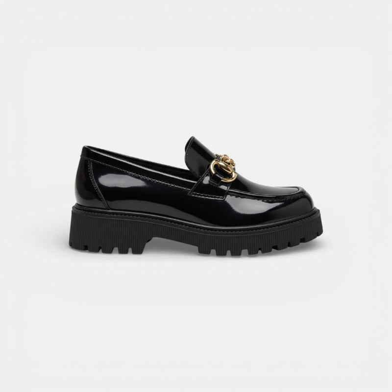 Mocassin femme plateforme noir – vue de profil