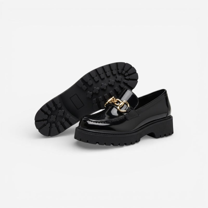 Mocassin femme plateforme noir – vue arrière