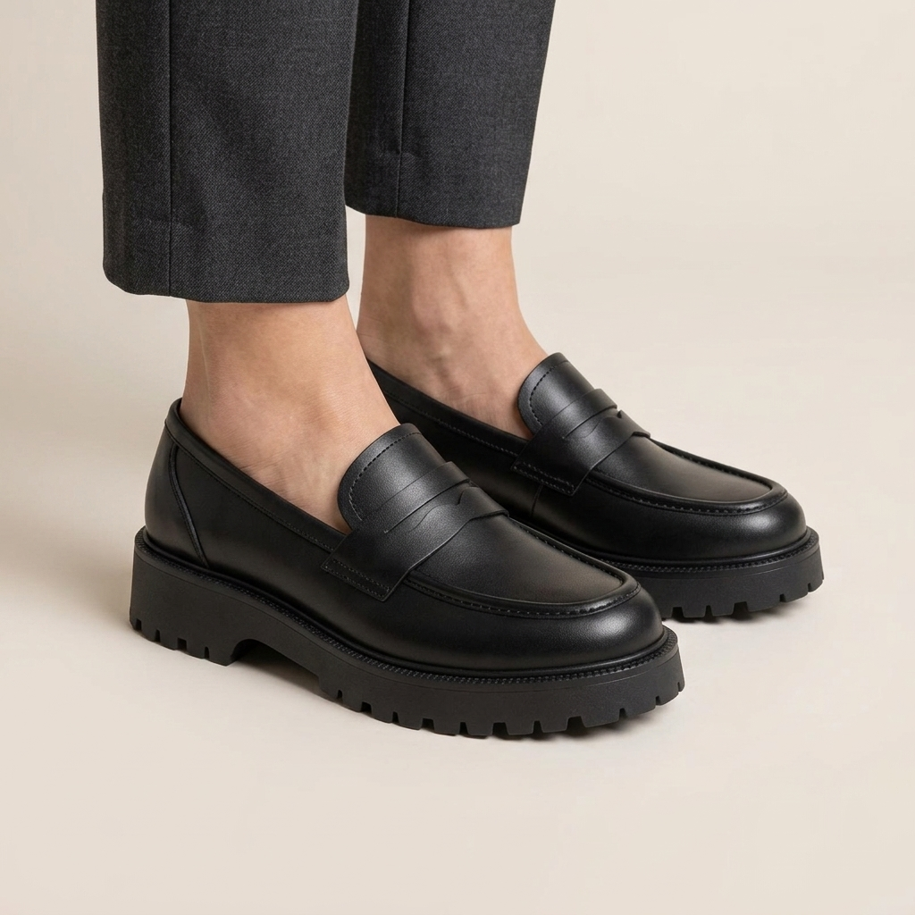 Mocassin Femme Plateforme Cuir à Talon Carré