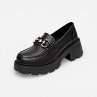 Mocassin femme à plateforme en cuir noir