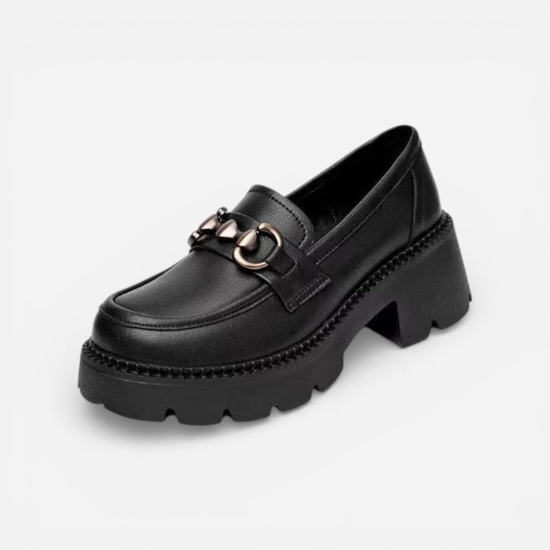 Mocassin femme à plateforme en cuir noir