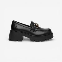 Mocassin femme plateforme noir – vue de profil