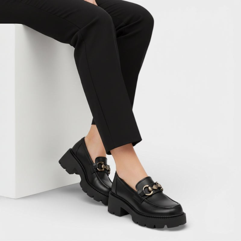 Mocassin femme plateforme noir – vue de dessus