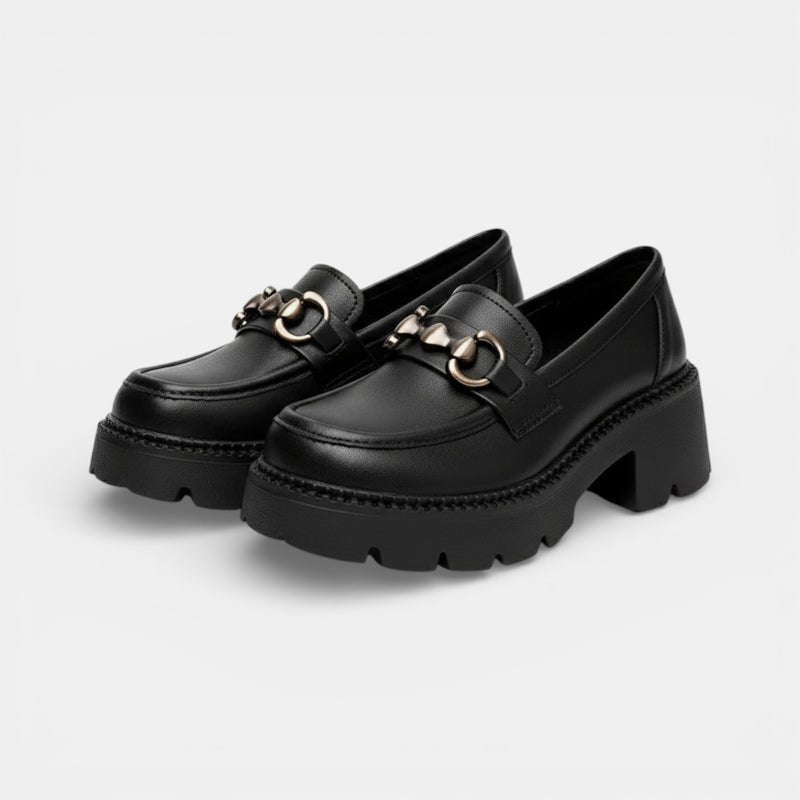 Mocassin femme plateforme noir – vue de la semelle