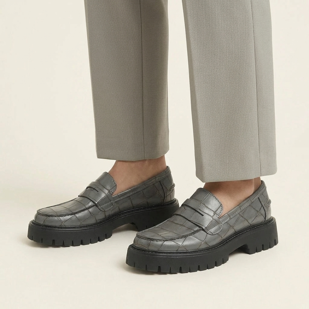 Mocassin Femme Plateforme Effet Croco