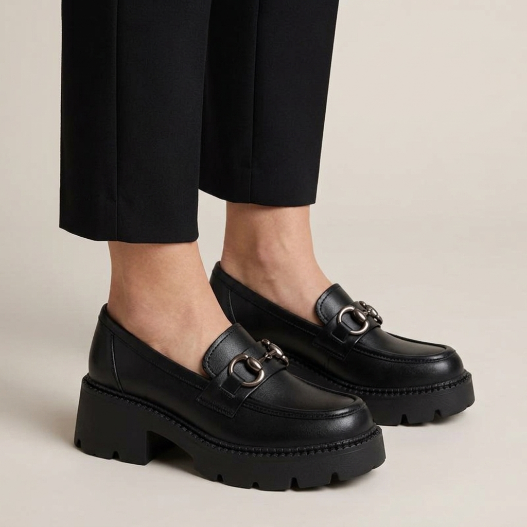 Mocassin Femme Plateforme Mi-Haute à Chaînette Argentée