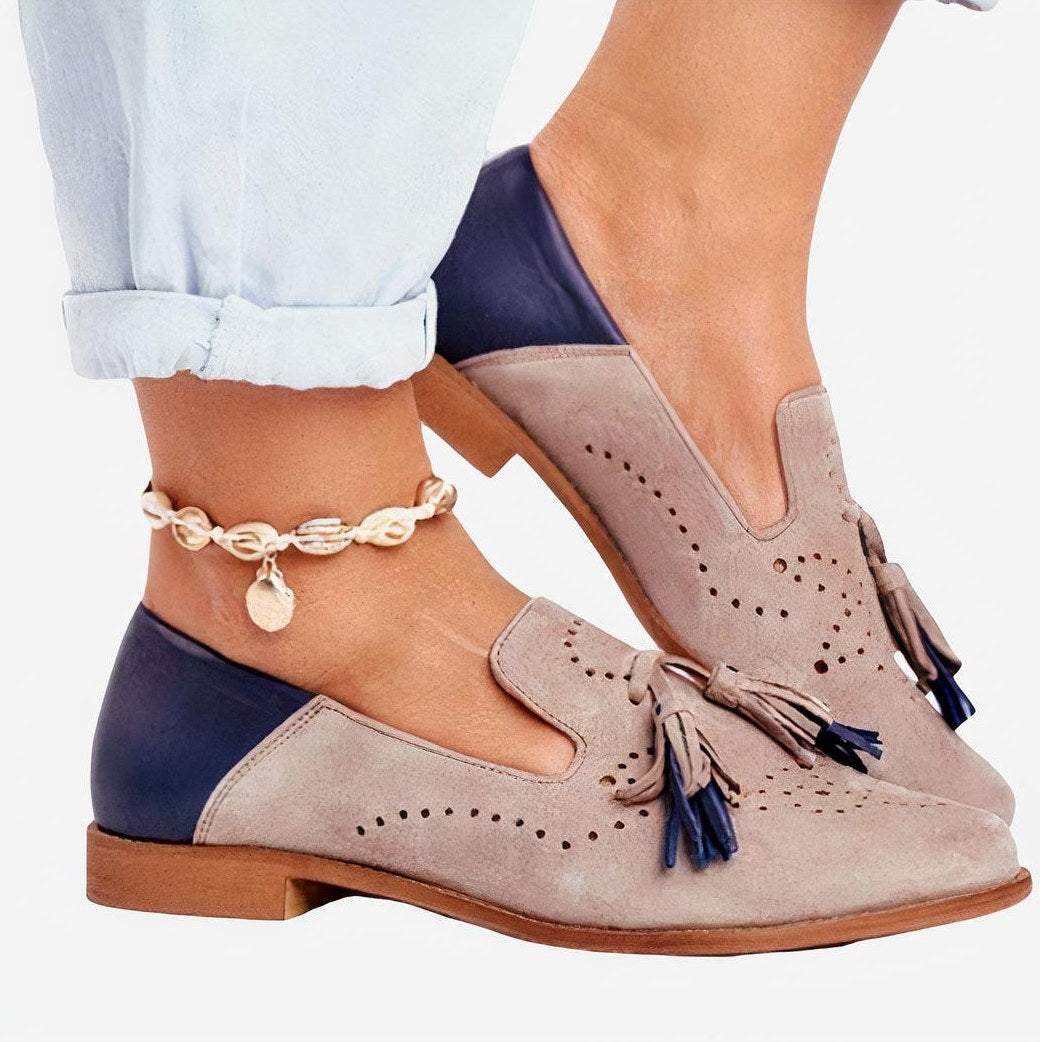Mocassin Femme Cuir Rose et Bleu à Glands