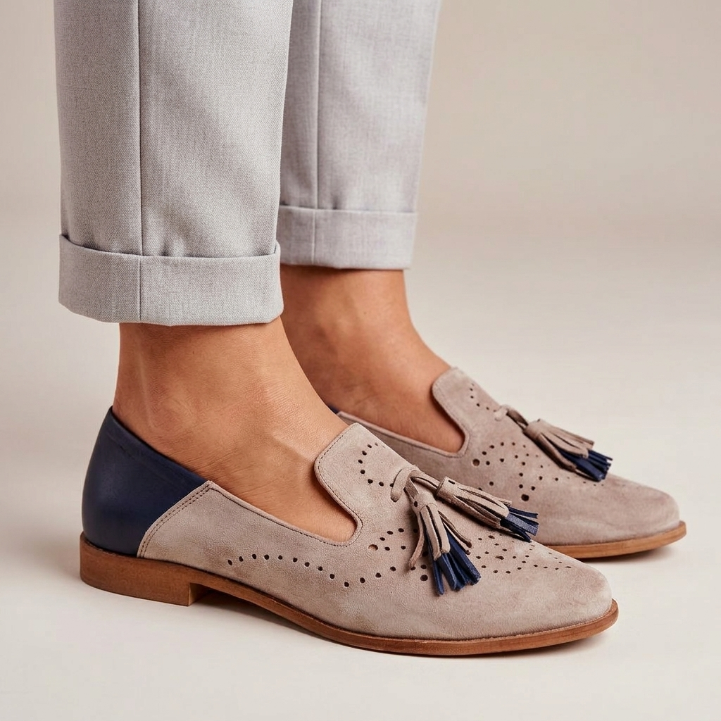 Mocassin Femme Rose et Bleu à Glands