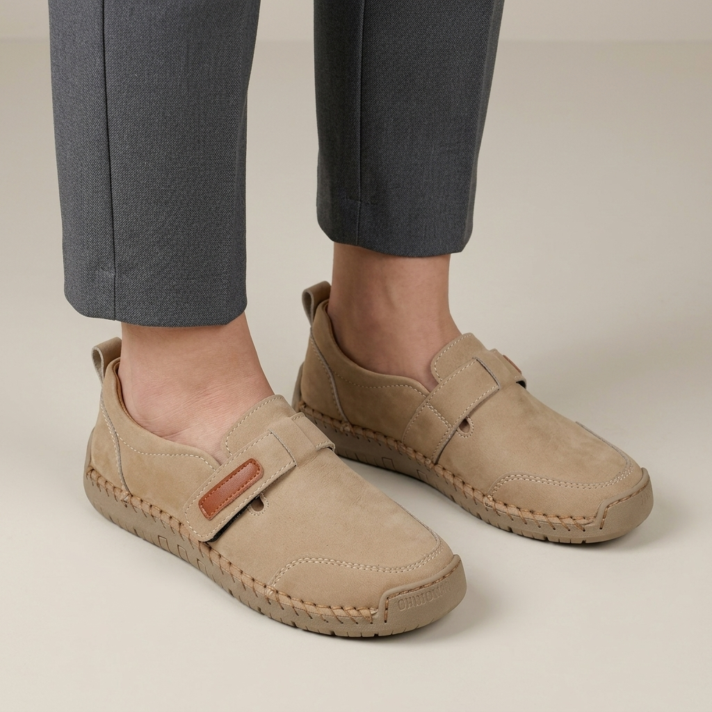 Mocassin Femme Suédine à Couture Contrastée