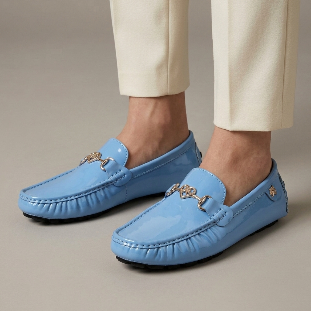 Mocassin Femme Vernis à Mors - Bleu