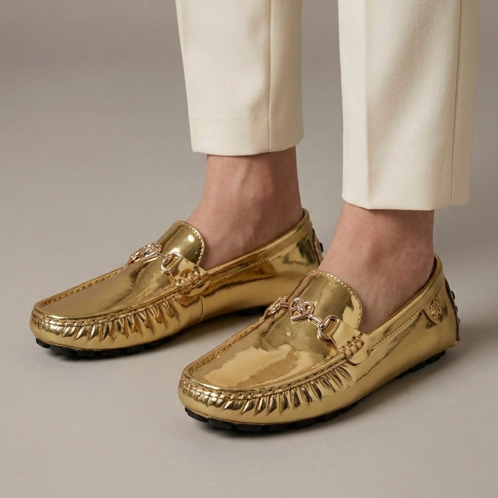 Mocassin Femme Vernis à Mors - Doré
