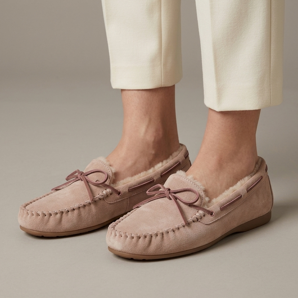 Mocassin Fourré Daim Style Indien - Beige